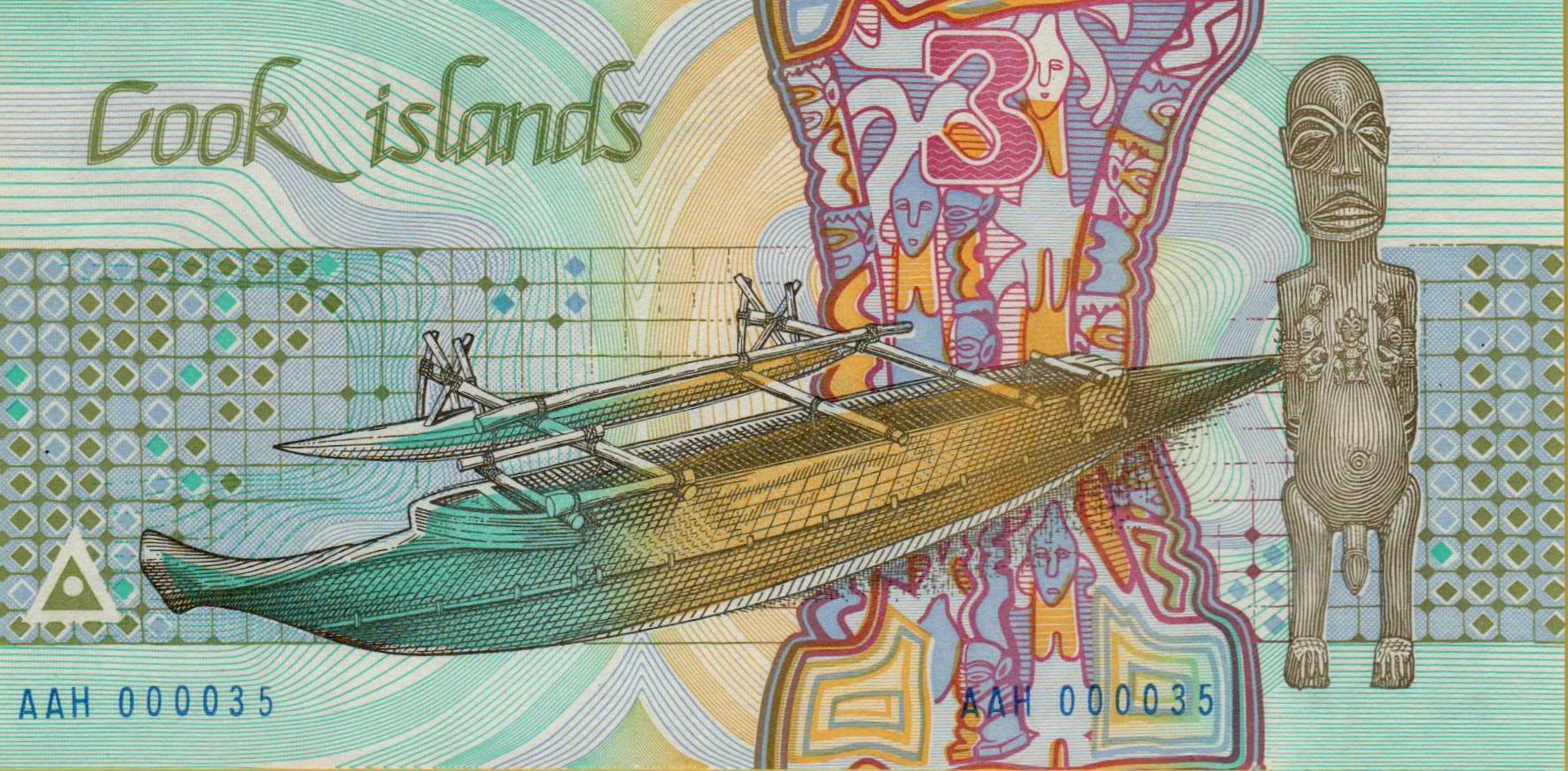 Cook Islands 3 1987 UNC P-3 <b>[Serial#000035]</b>